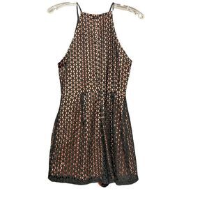 ASTR Black Cutout Romper Over Rust Orange Peach adorable eyelet cute fest